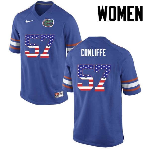 Women Florida Gators #57 Elijah Conliffe College Football USA Flag Fashion Jerseys-Blue - Click Image to Close